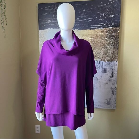 Joseph Ribkoff Layered Cowl Neck Purple Long Sleeve Blouse - Picture 2 of 8